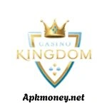 Logo for "Casino Kingdom," featuring a golden crown atop a blue and gold shield, with the text 'Apkmoney.net' below.