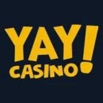 Bold yellow text on a dark blue background reads "YAY! CASINO" in a playful font, conveying excitement and energy.